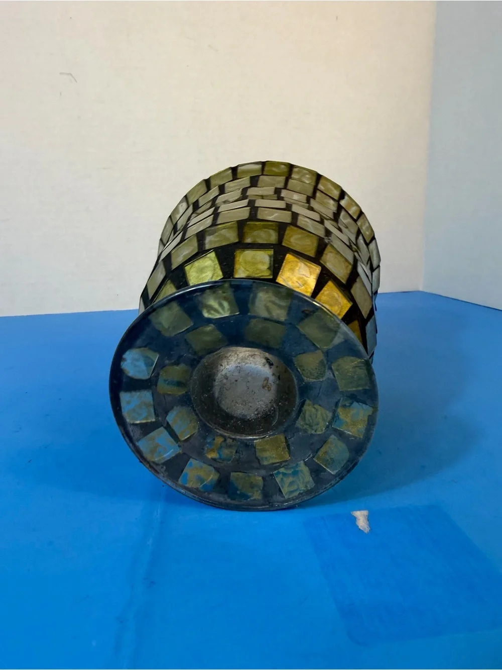 decorative green mosaic glass candle holder/vase